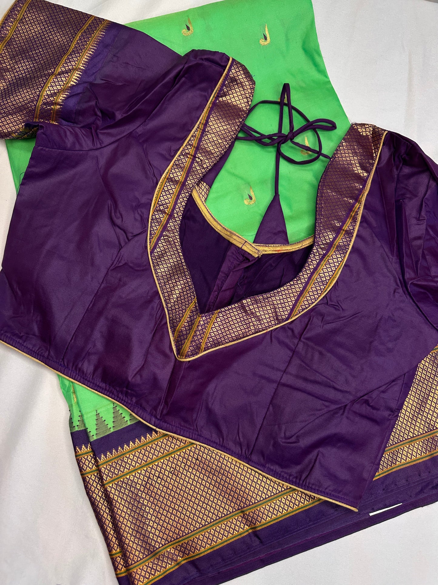 Semi Gadwal  Silk Paithani Green Purple Saree