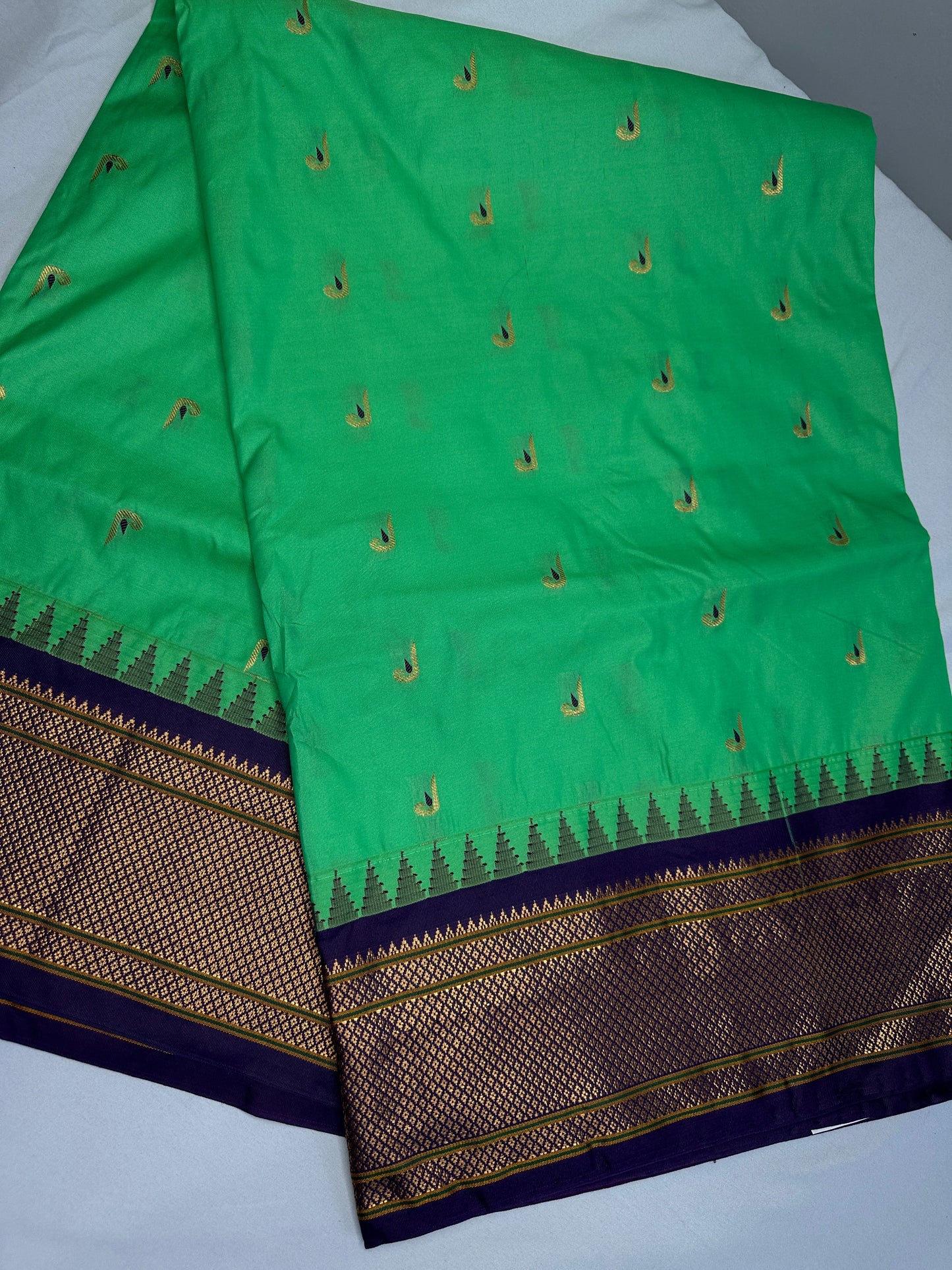 Semi Gadwal  Silk Paithani Green Purple Saree