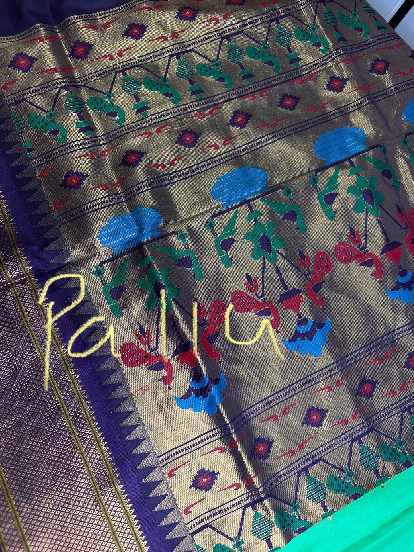 Semi Gadwal  Silk Paithani Green Purple Saree