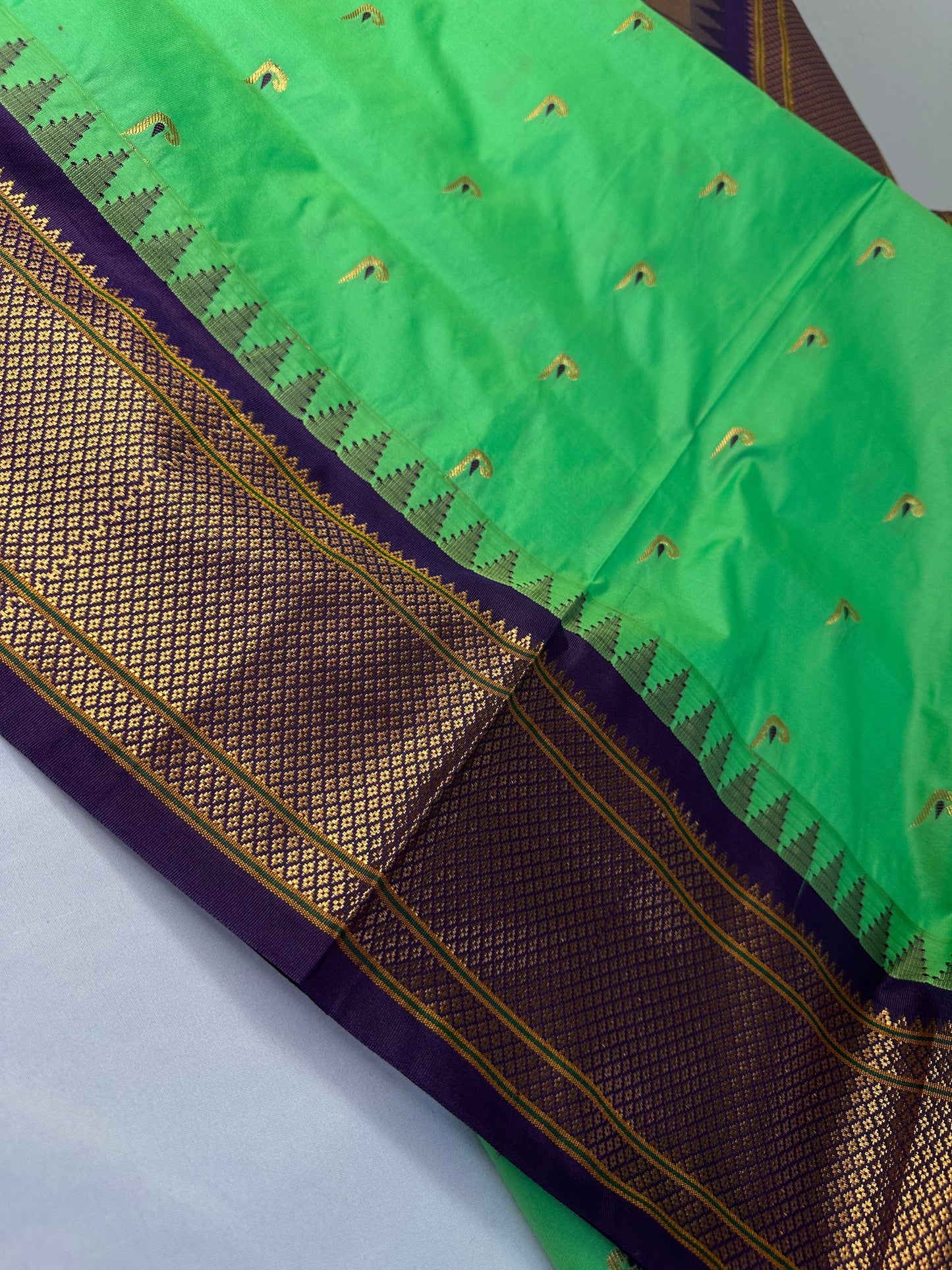 Semi Gadwal  Silk Paithani Green Purple Saree