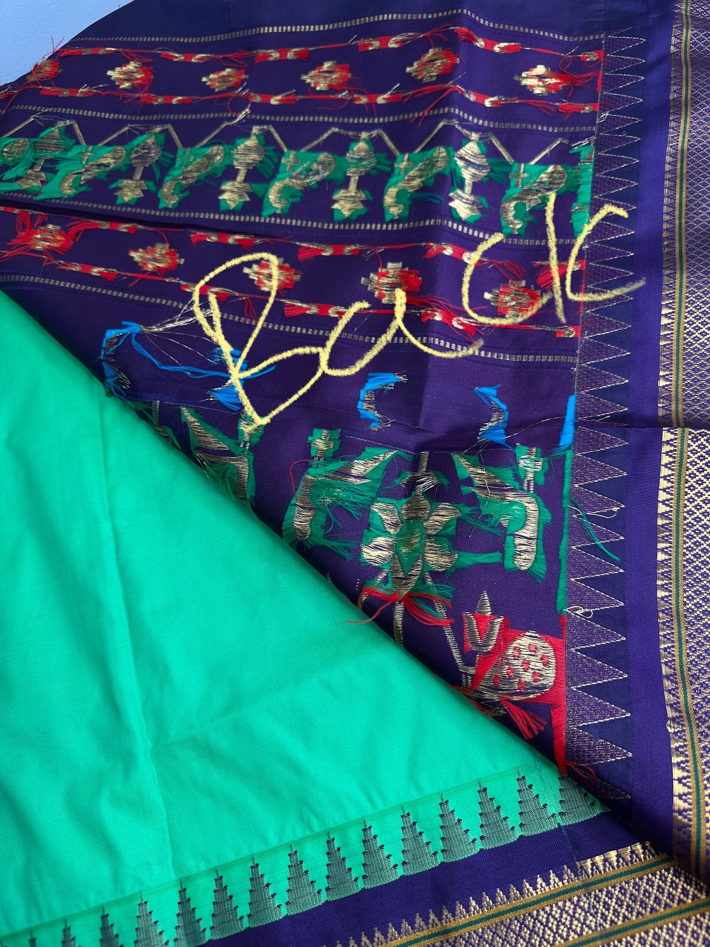 Semi Gadwal  Silk Paithani Green Purple Saree