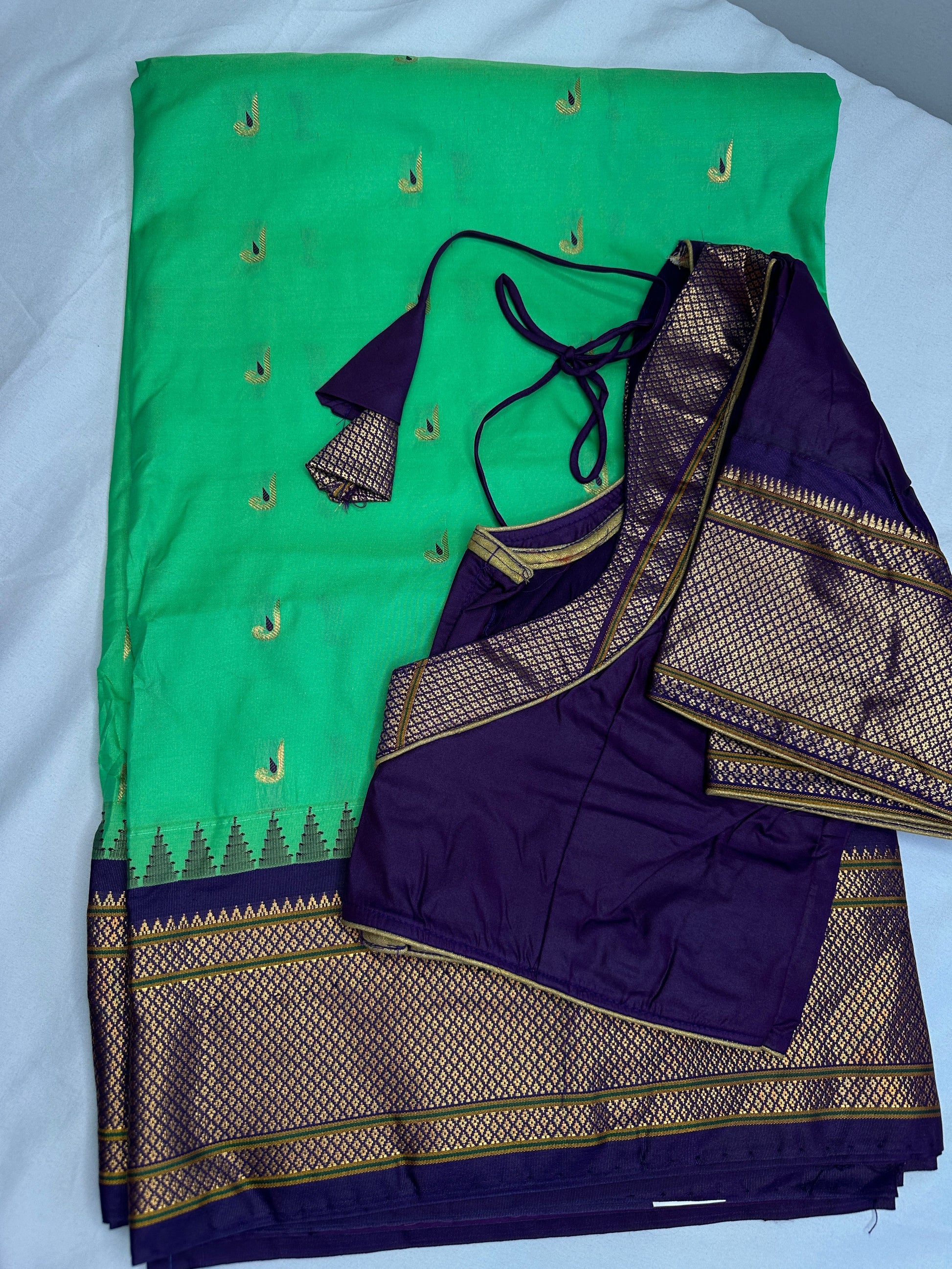 Semi Gadwal  Silk Paithani Green Purple Saree