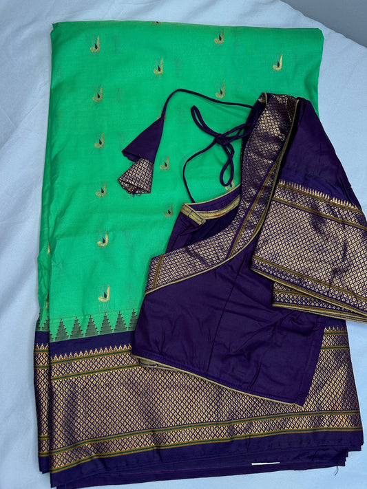 Semi Gadwal  Silk Paithani Green Purple Saree