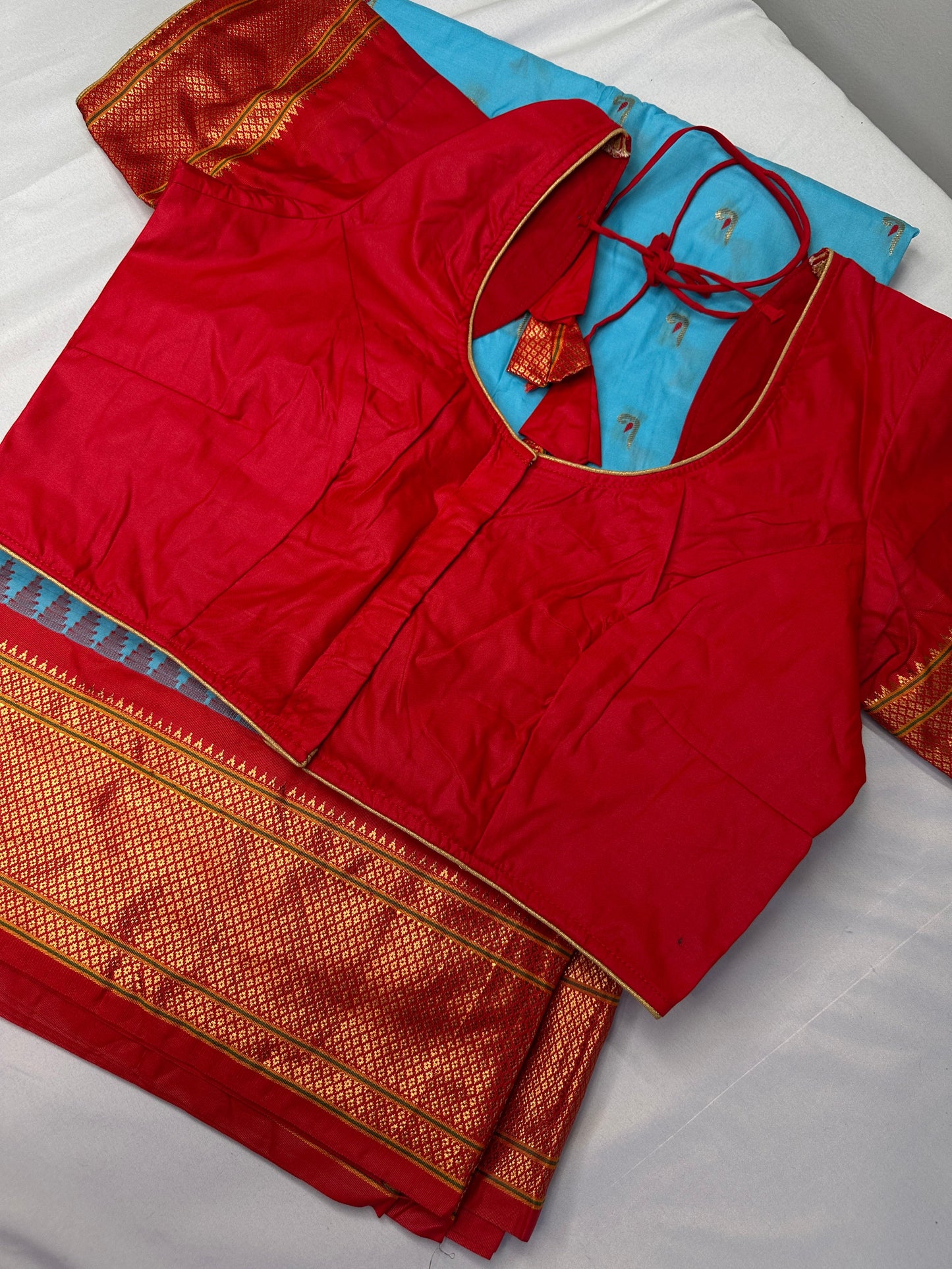 Semi Gadwal  Silk Paithani Blue Red Saree