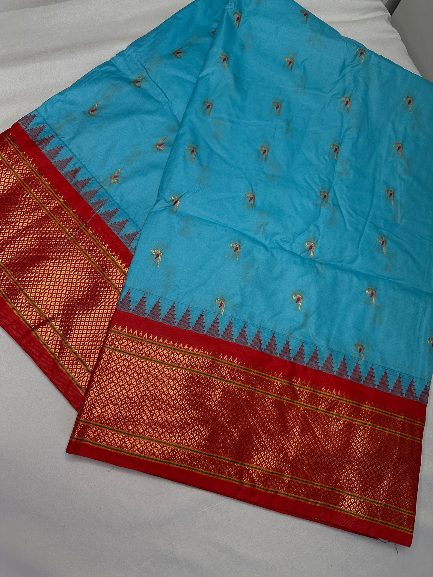 Semi Gadwal  Silk Paithani Blue Red Saree