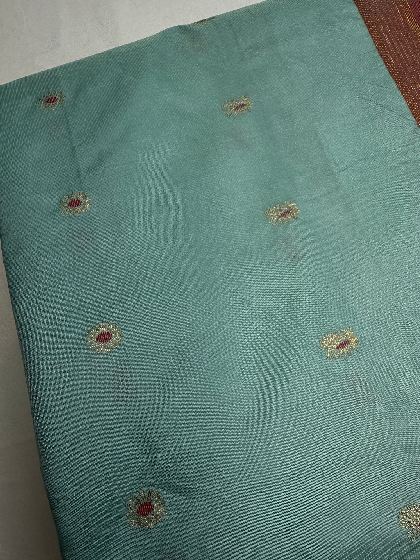 Gadwal Semi Silk Blue Red Saree