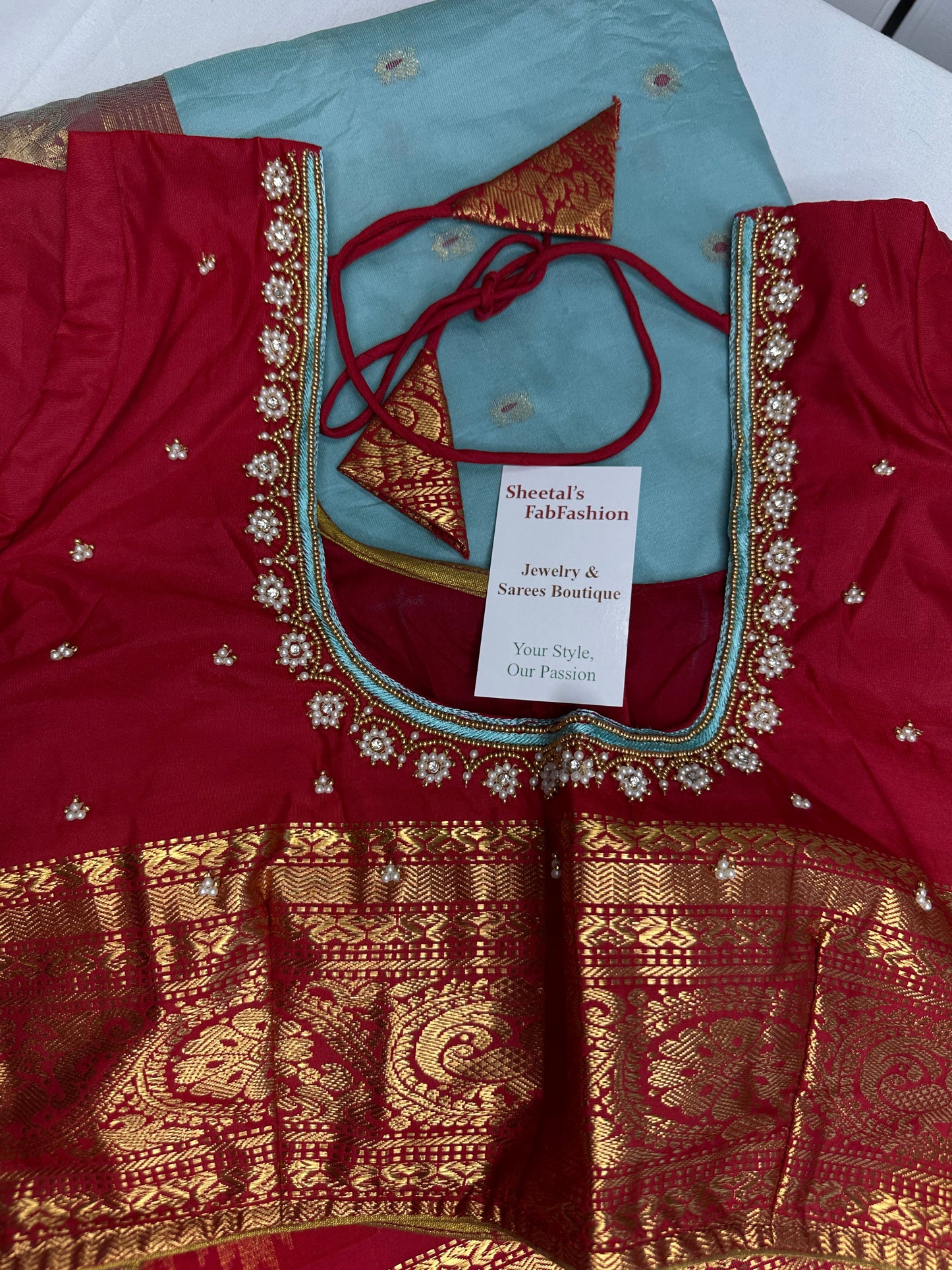Gadwal Semi Silk Blue Red Saree