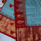 Gadwal Semi Silk Blue Red Saree