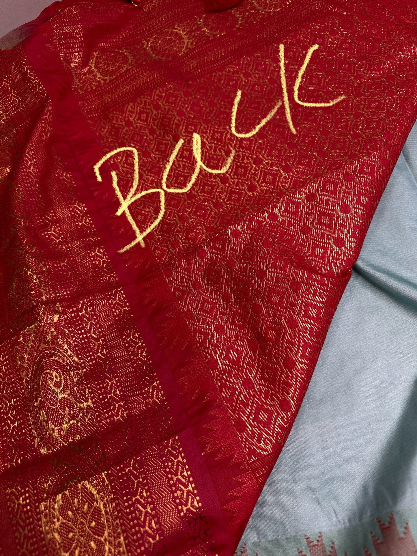 Gadwal Semi Silk Blue Red Saree