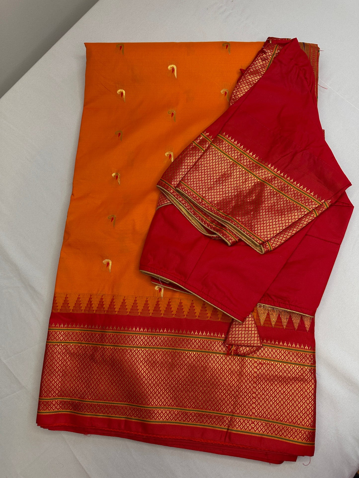 Semi Gadwal  Silk Paithani Yellow Red Saree