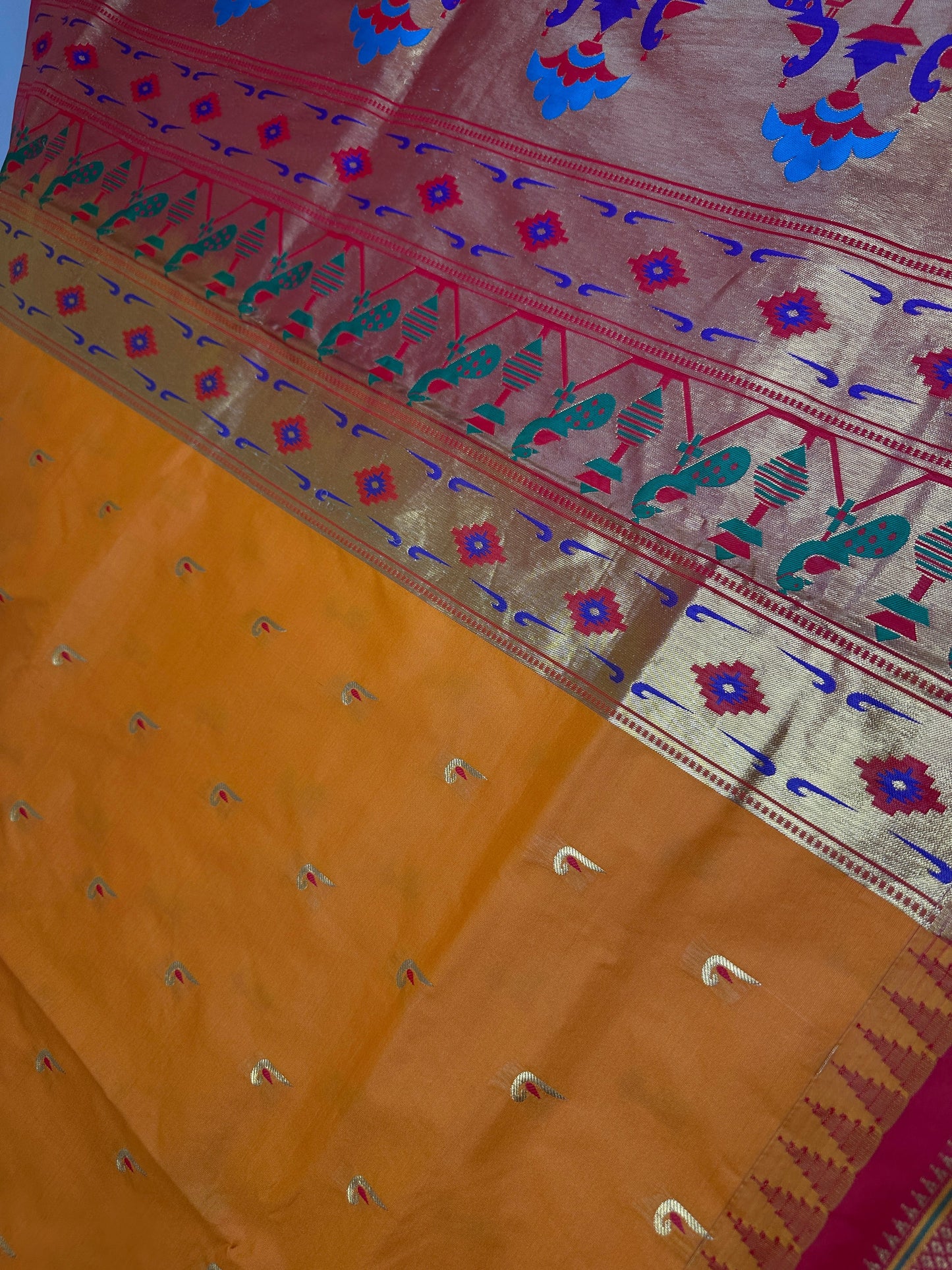 Semi Gadwal  Silk Paithani Yellow Red Saree
