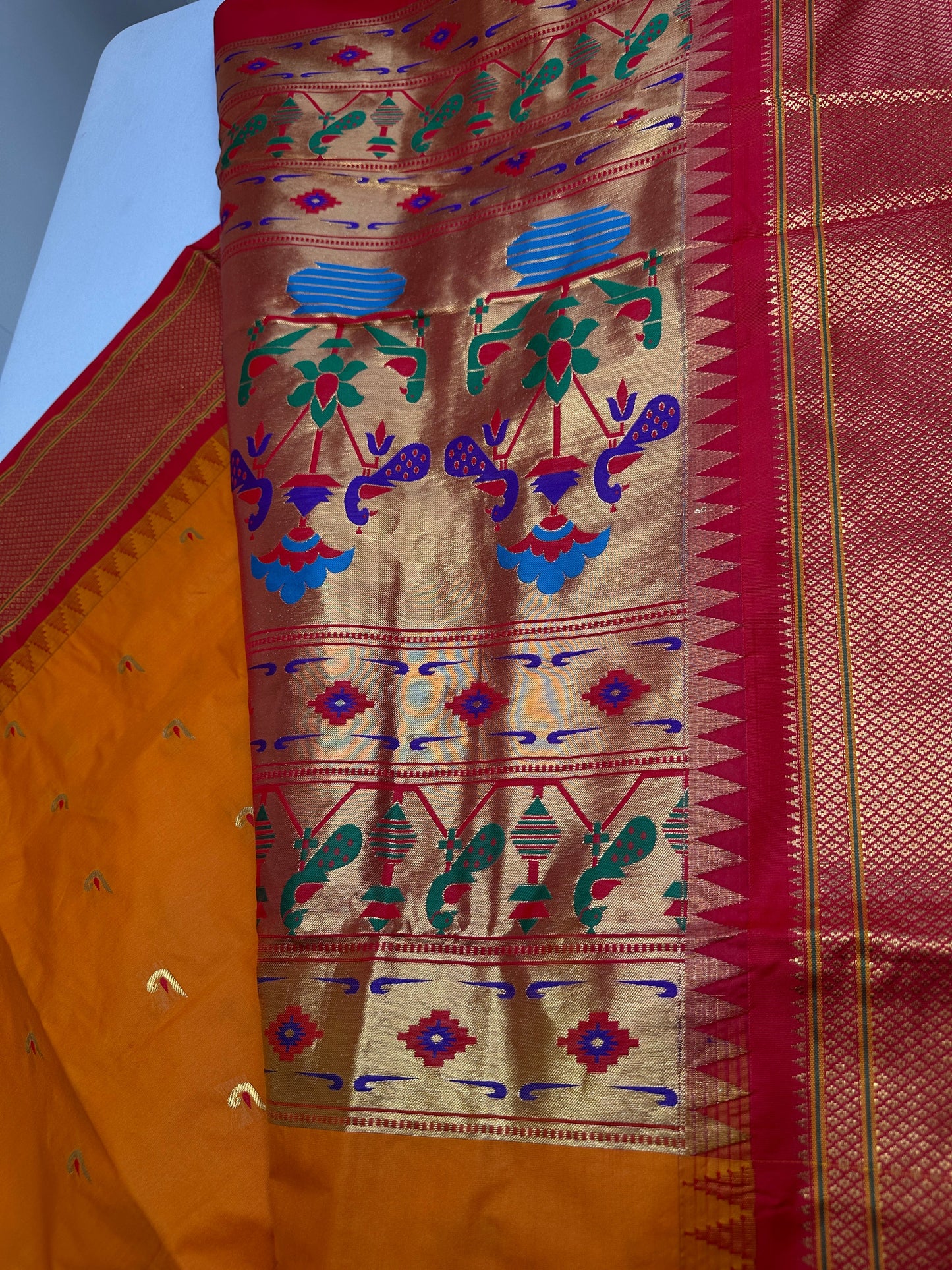 Semi Gadwal  Silk Paithani Yellow Red Saree
