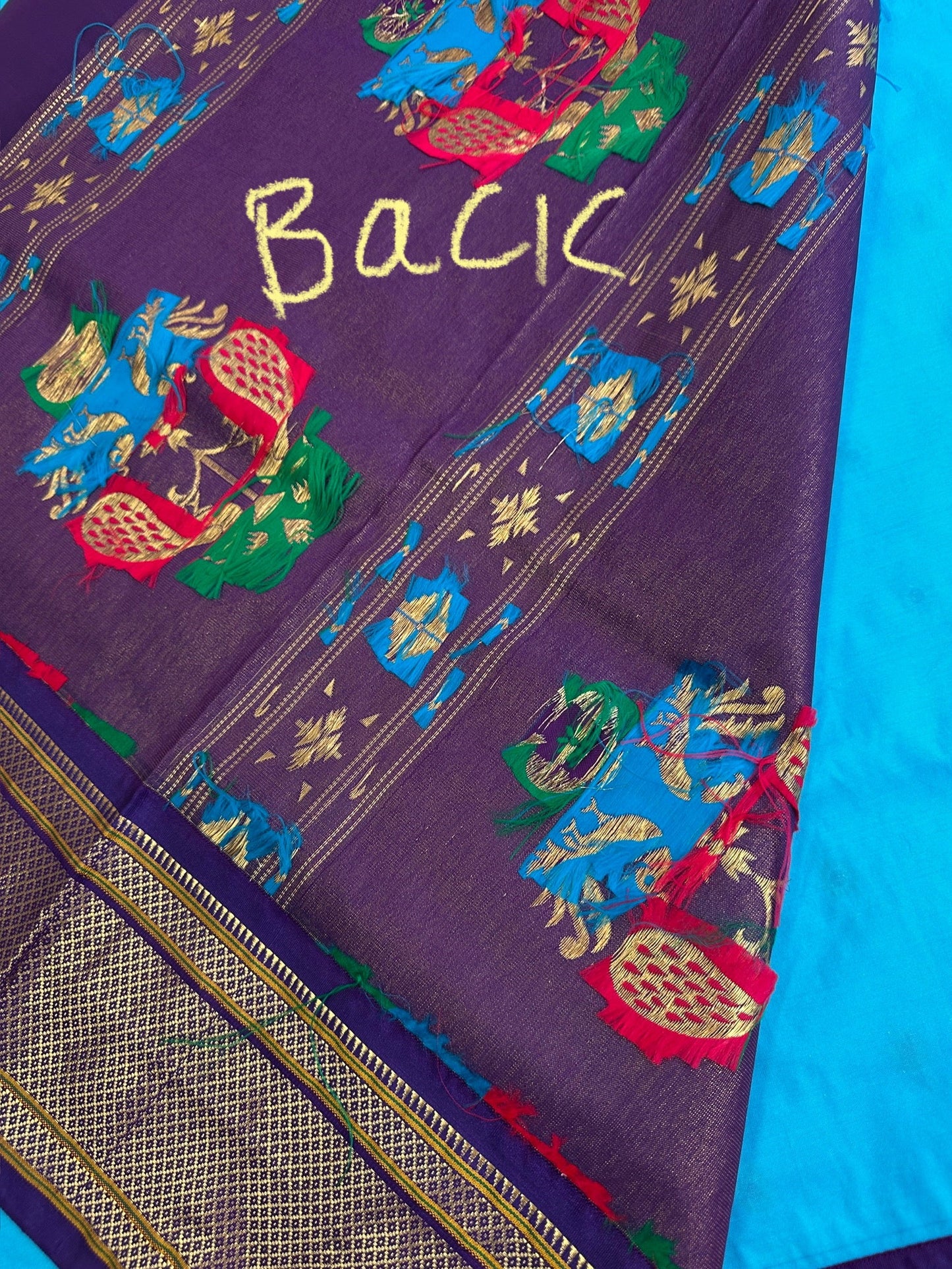 Semi Gadwal  Silk Paithani Blue Purple Saree