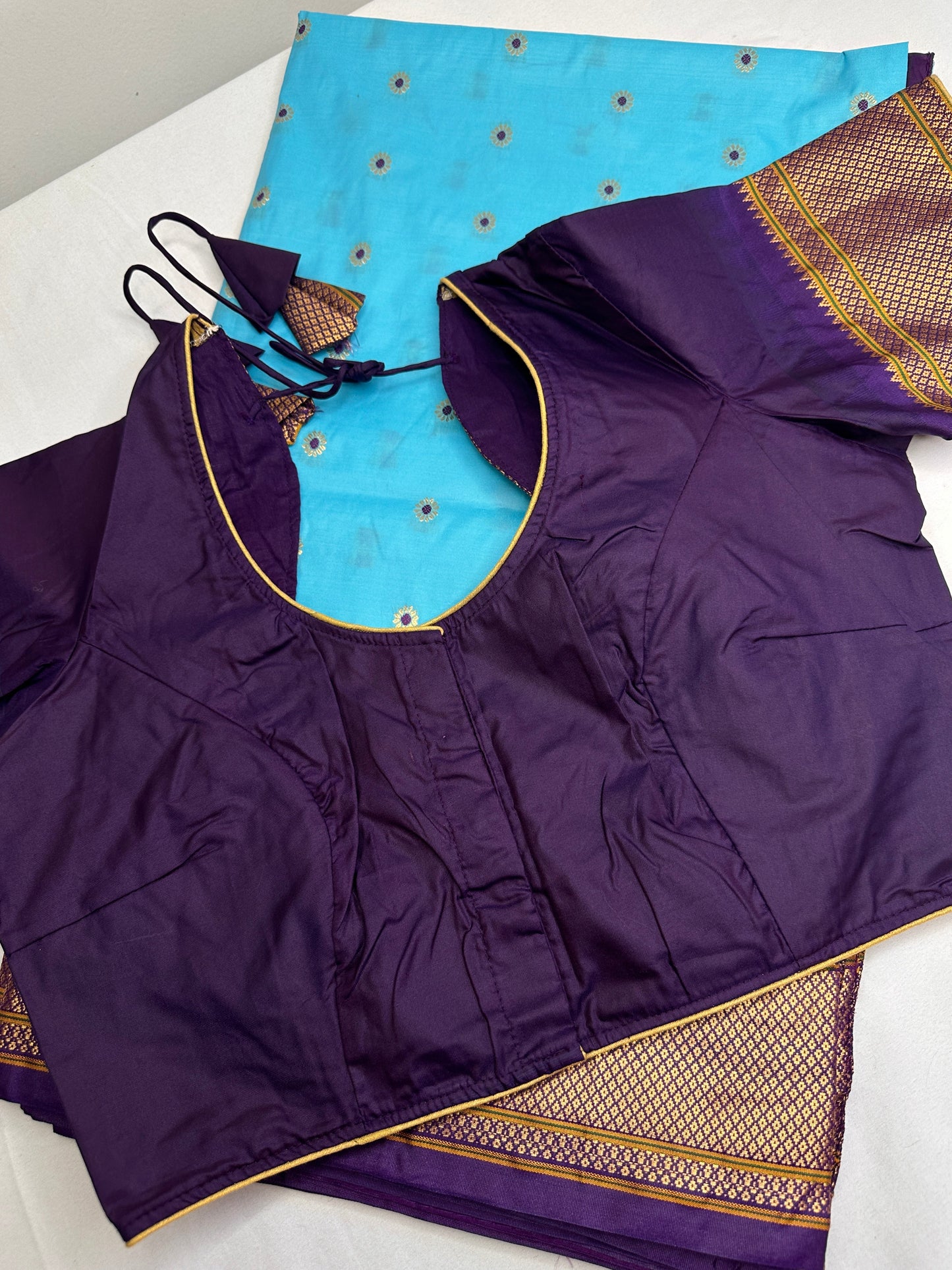 Semi Gadwal  Silk Paithani Blue Purple Saree