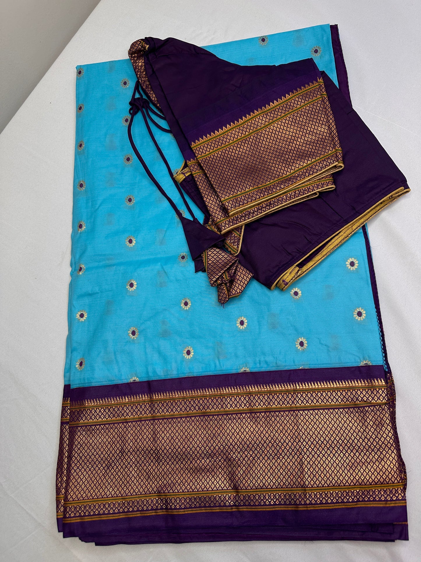 Semi Gadwal  Silk Paithani Blue Purple Saree