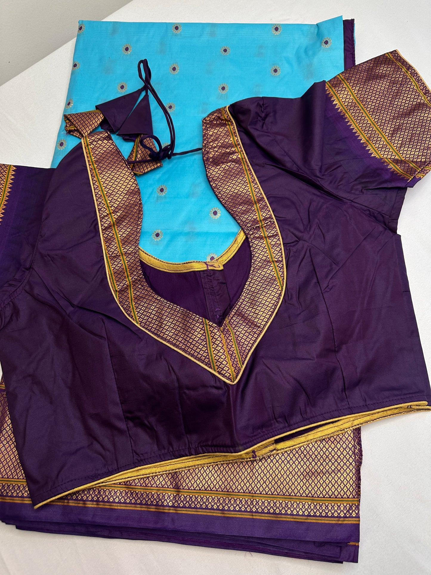 Semi Gadwal  Silk Paithani Blue Purple Saree
