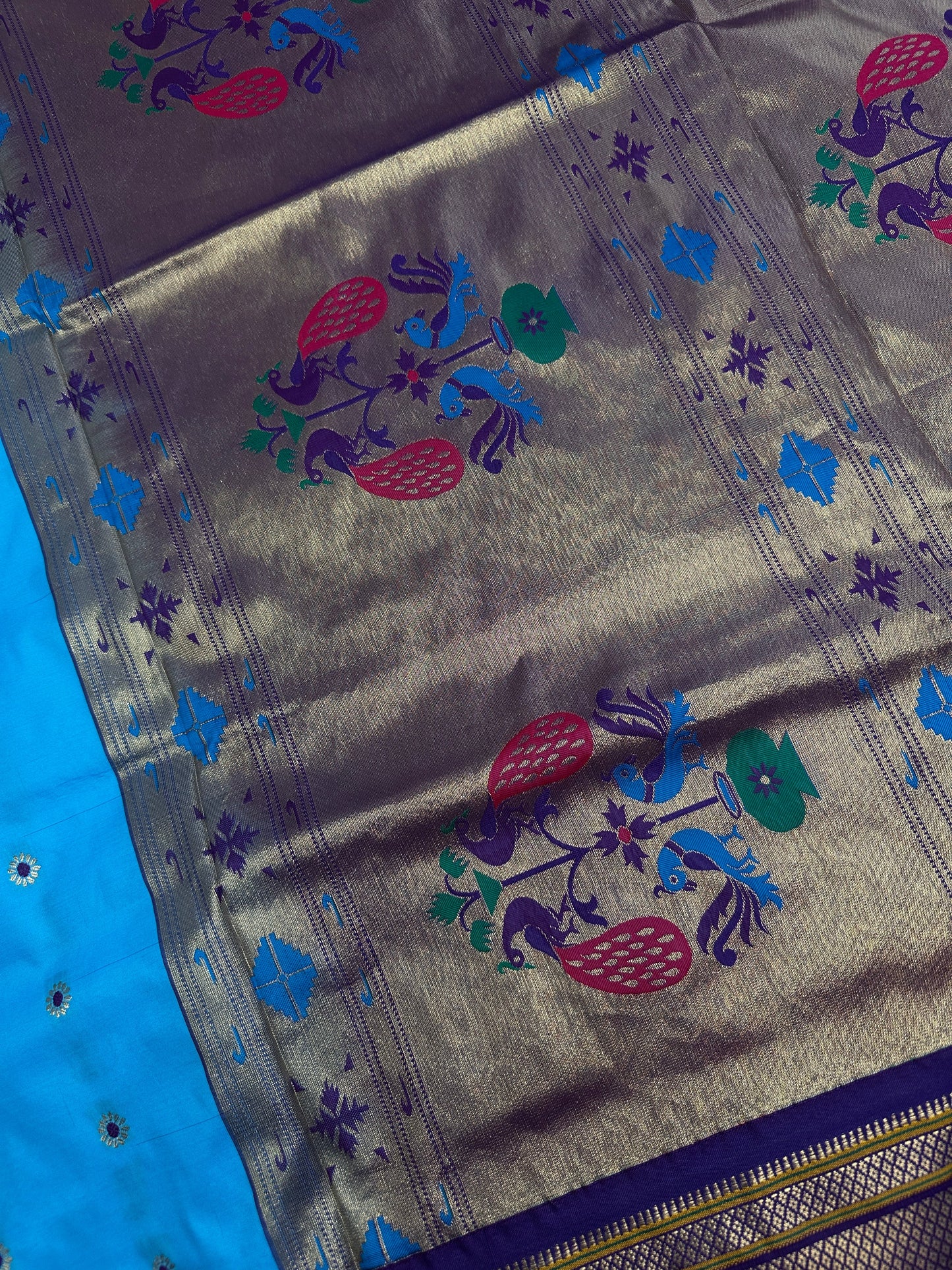 Semi Gadwal  Silk Paithani Blue Purple Saree