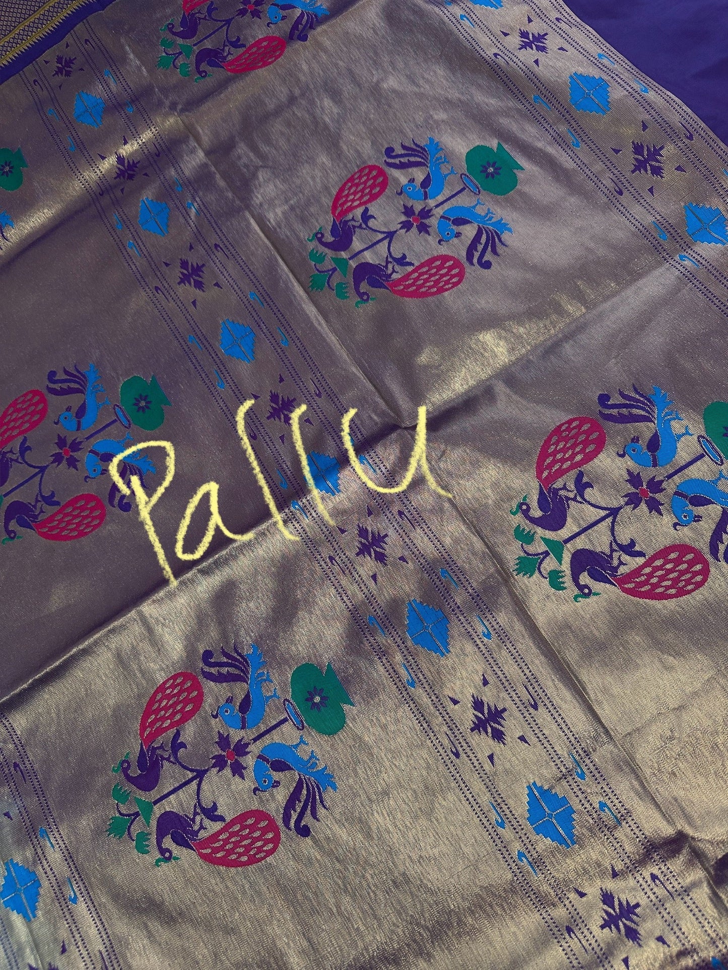 Semi Gadwal  Silk Paithani Blue Purple Saree
