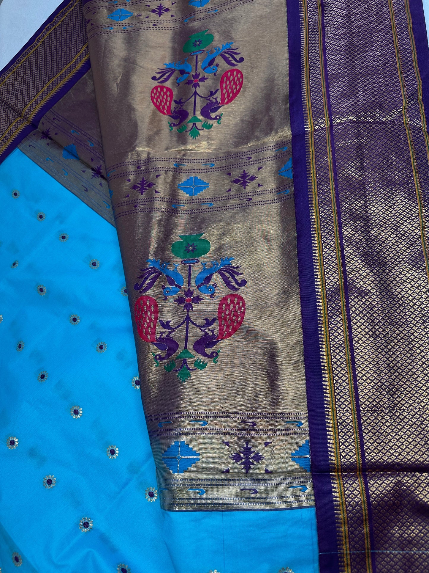 Semi Gadwal  Silk Paithani Blue Purple Saree