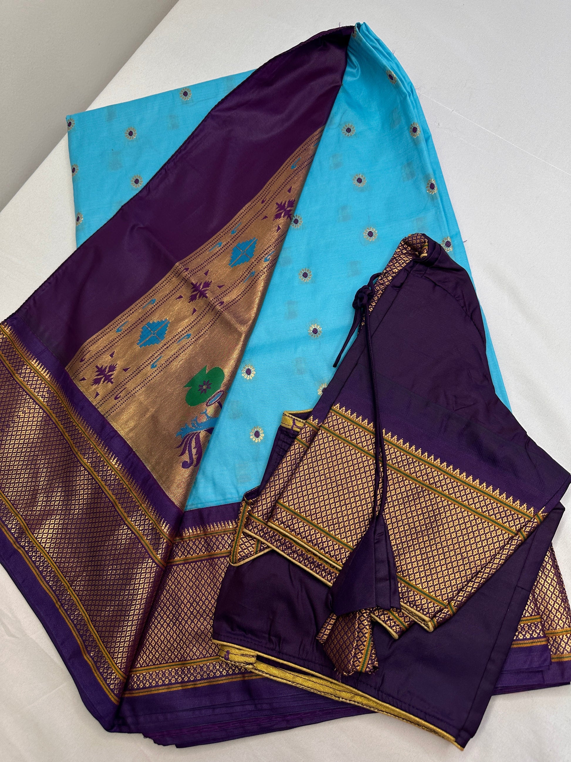 Semi Gadwal  Silk Paithani Blue Purple Saree