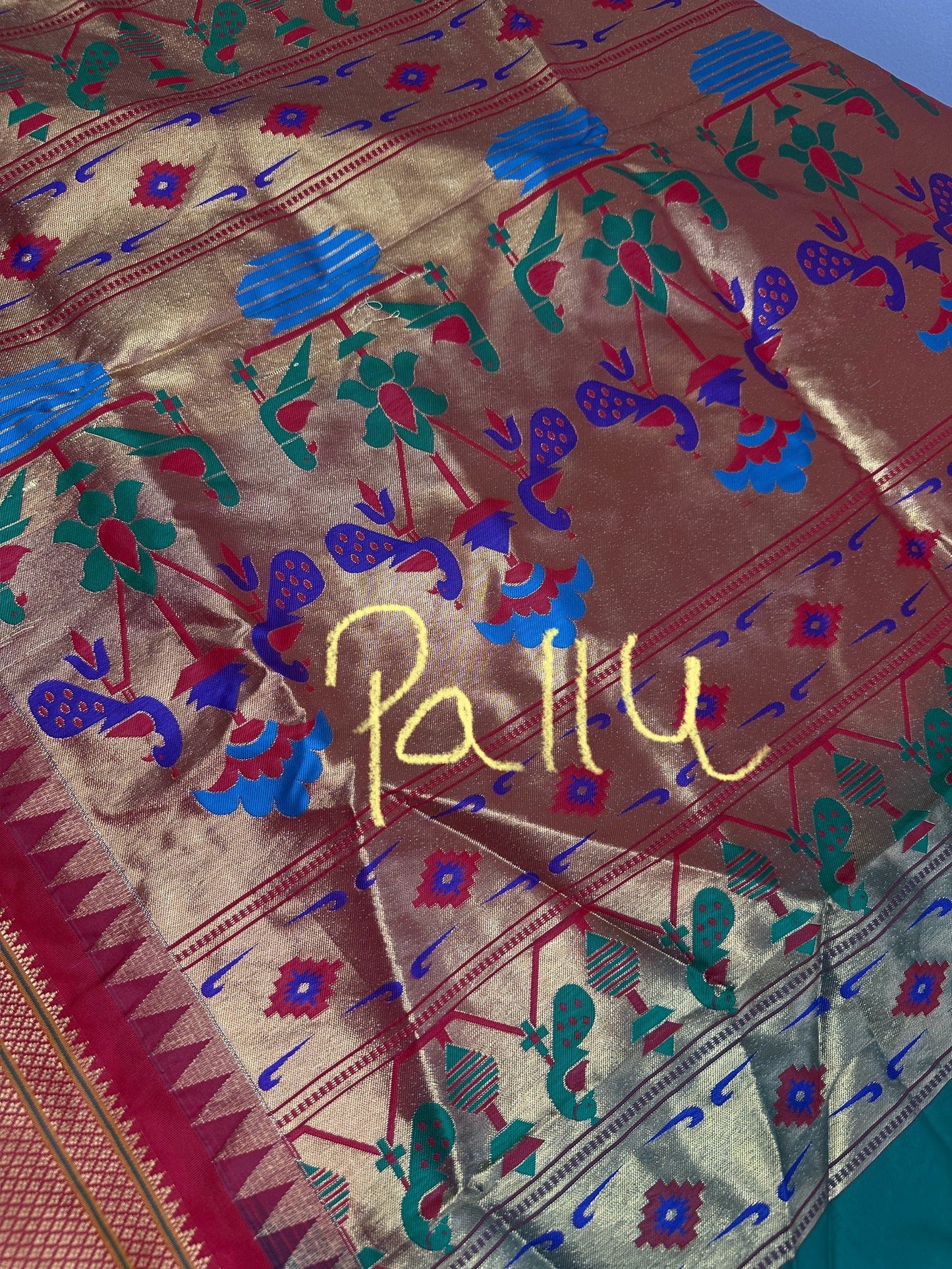 Semi Gadwal  Silk Paithani Green Red Saree