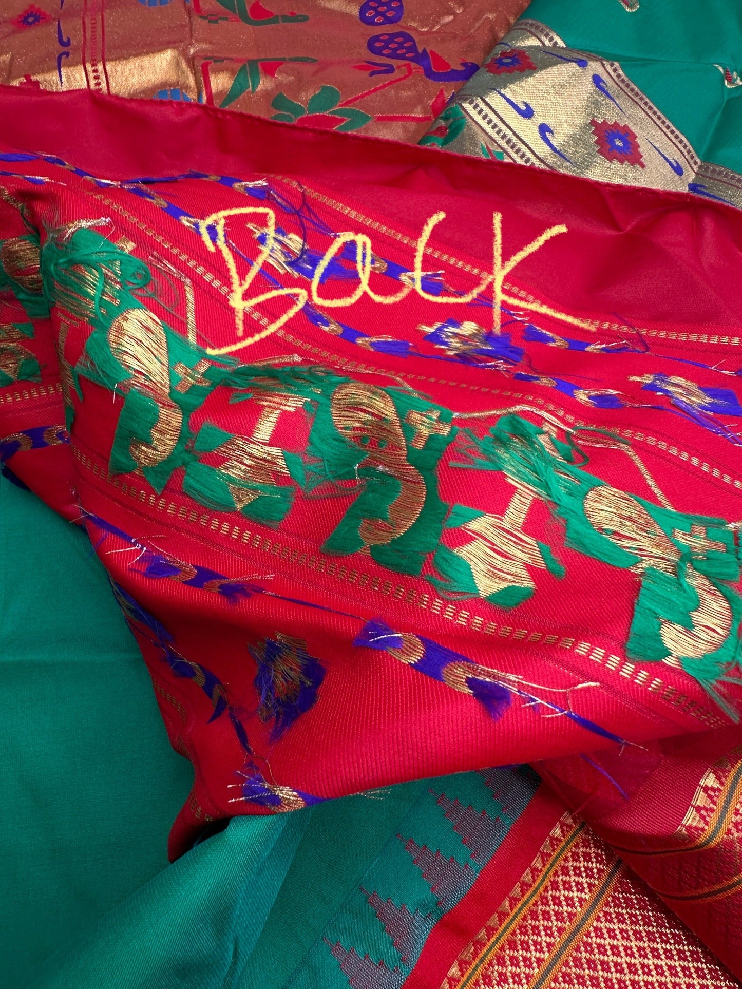 Semi Gadwal  Silk Paithani Green Red Saree
