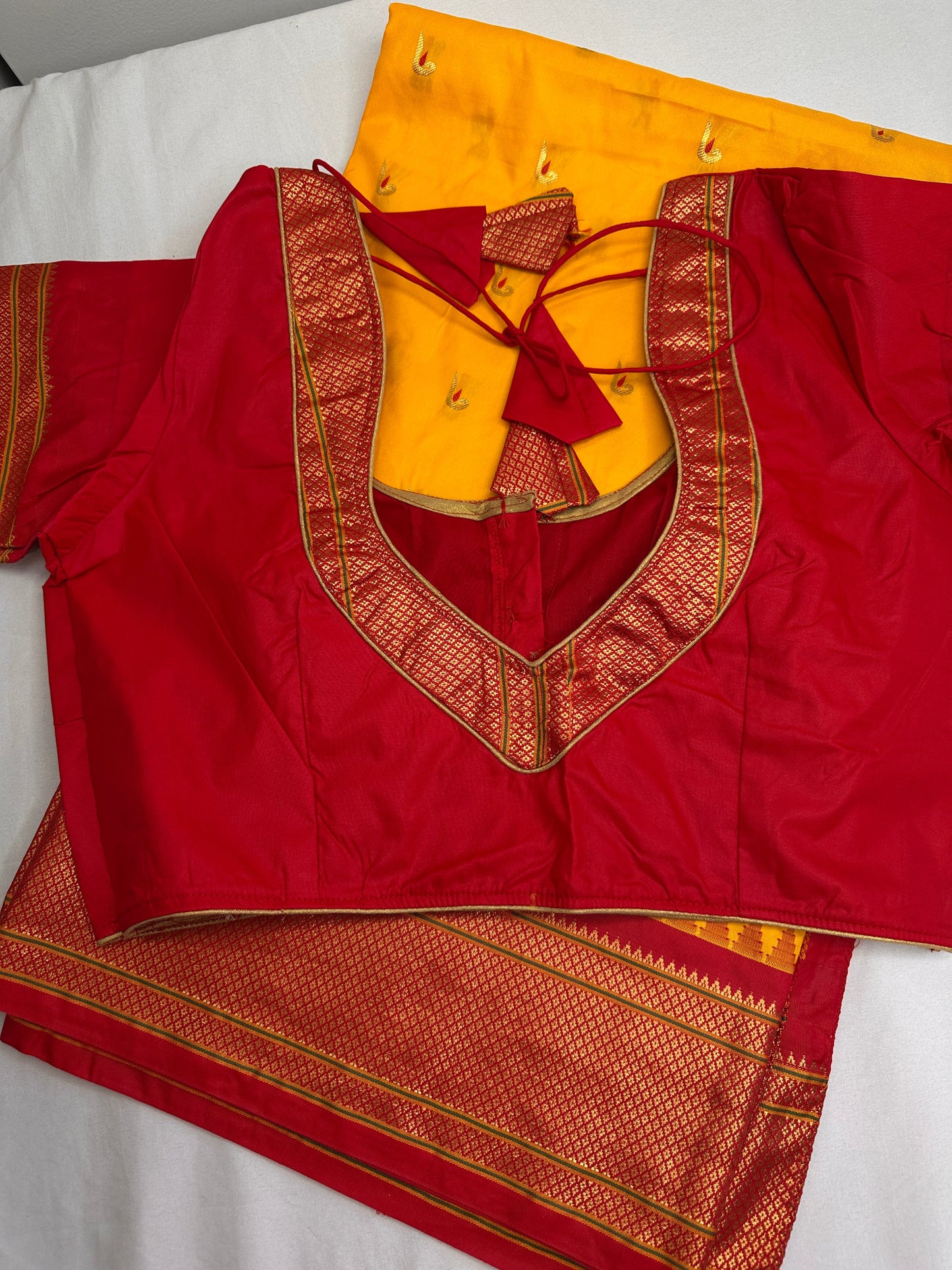 Semi Gadwal  Silk Paithani Yellow Red Saree