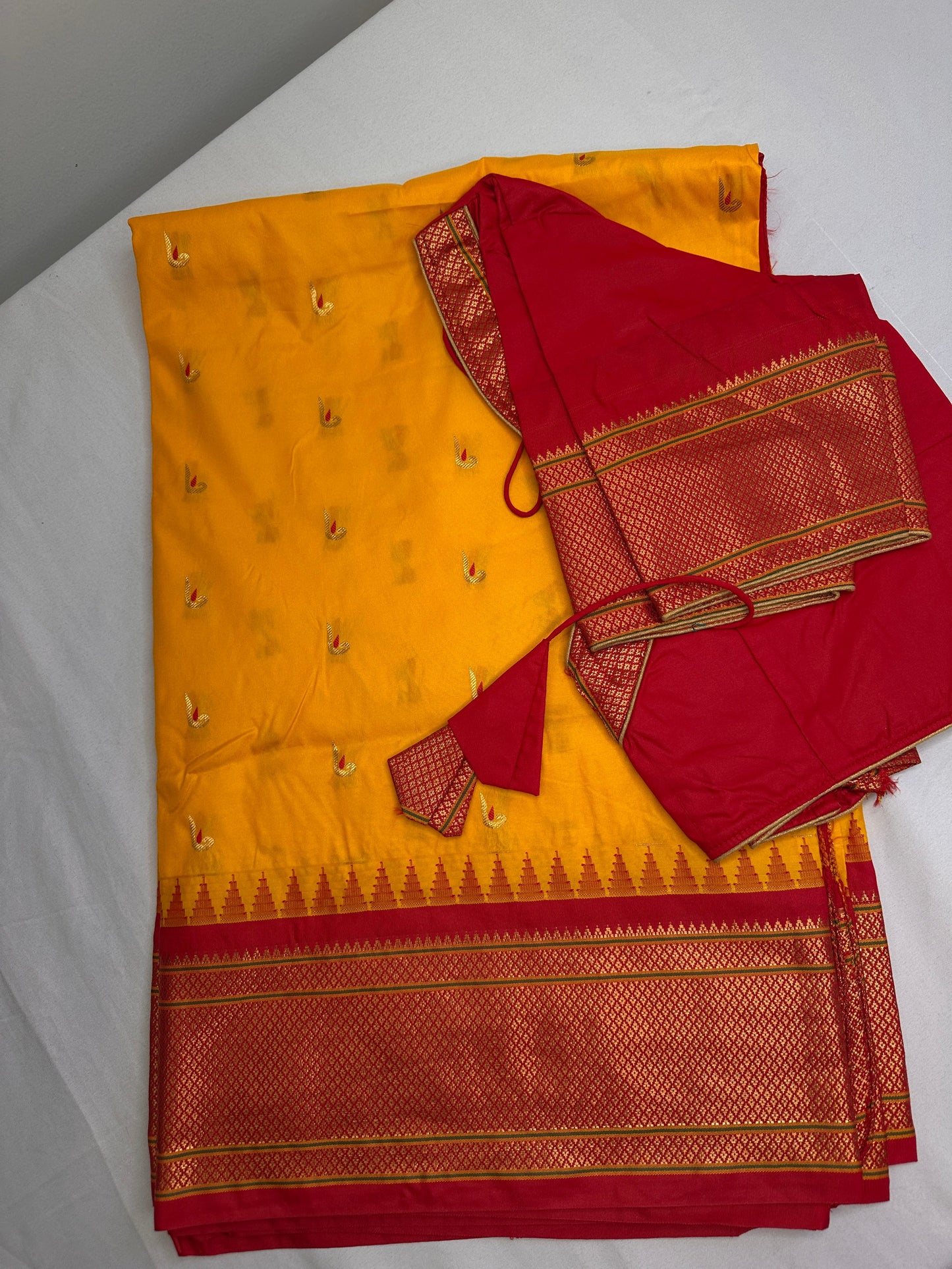 Semi Gadwal  Silk Paithani Yellow Red Saree