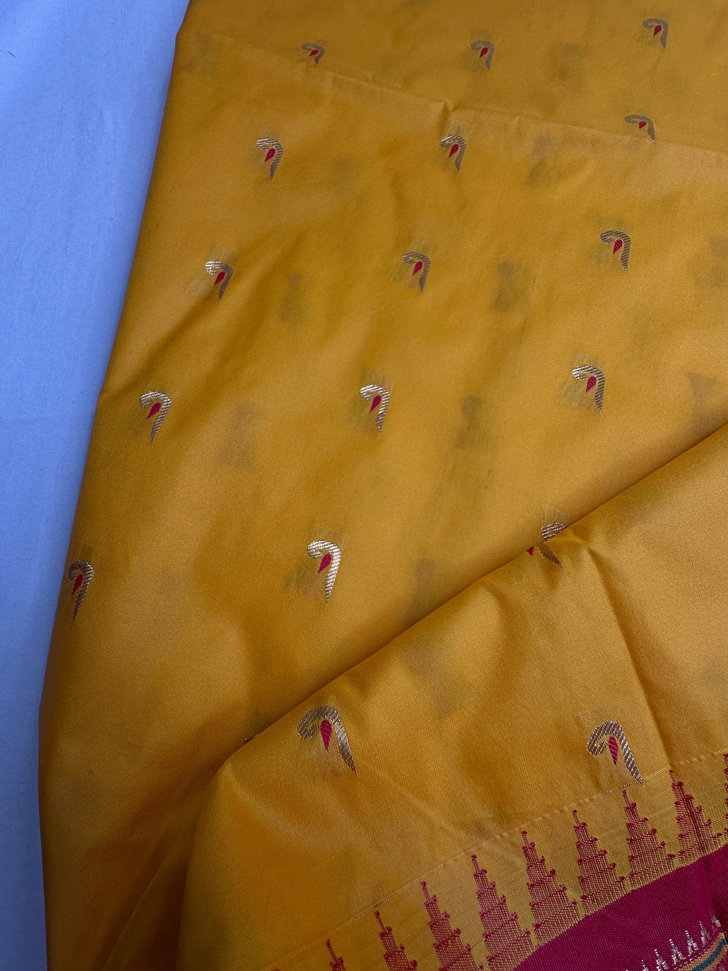 Semi Gadwal  Silk Paithani Yellow Red Saree