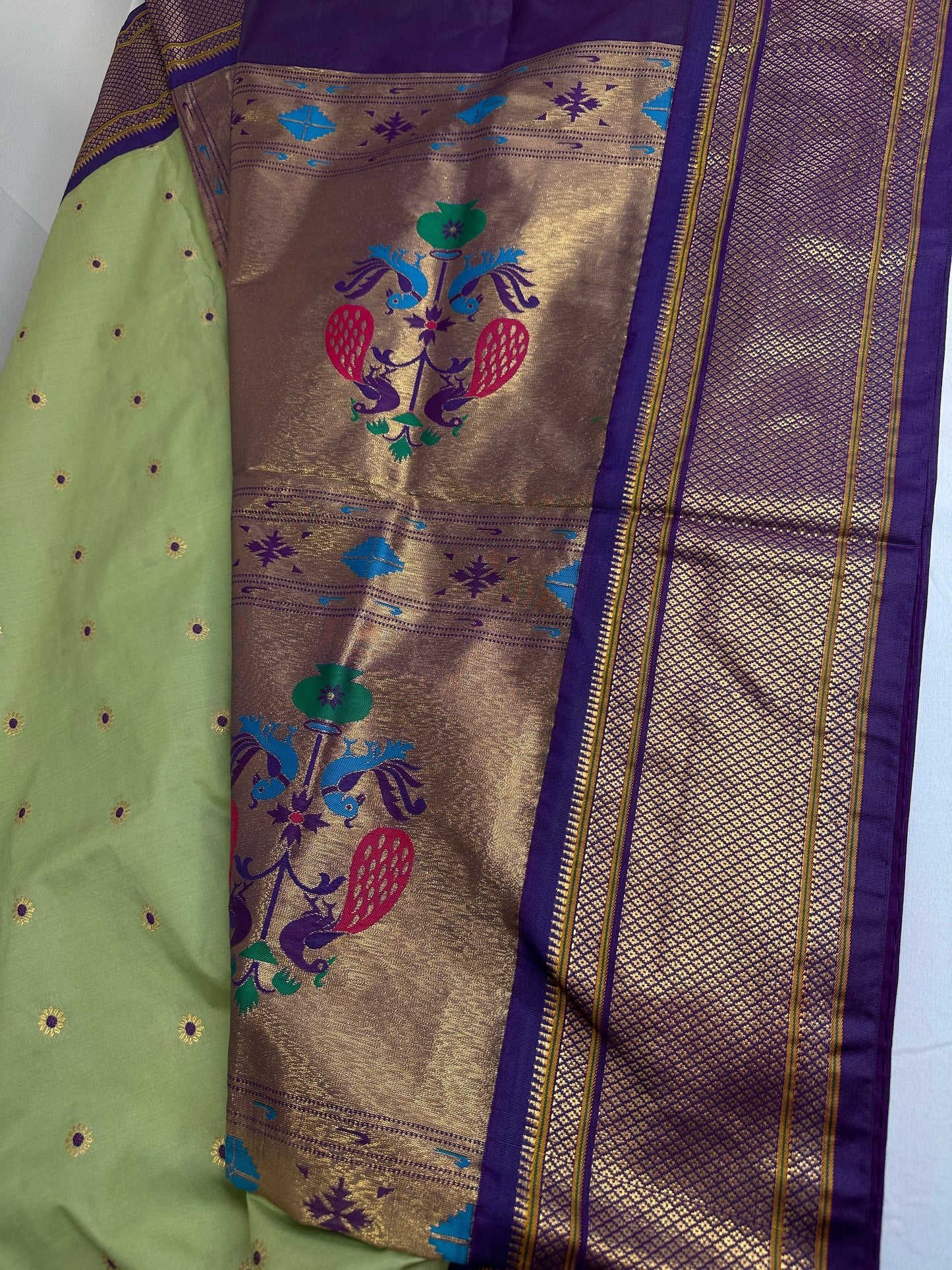 Semi Gadwal  Silk Paithani Green Purple Saree