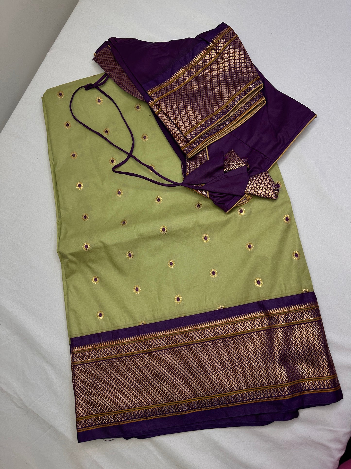 Semi Gadwal  Silk Paithani Green Purple Saree