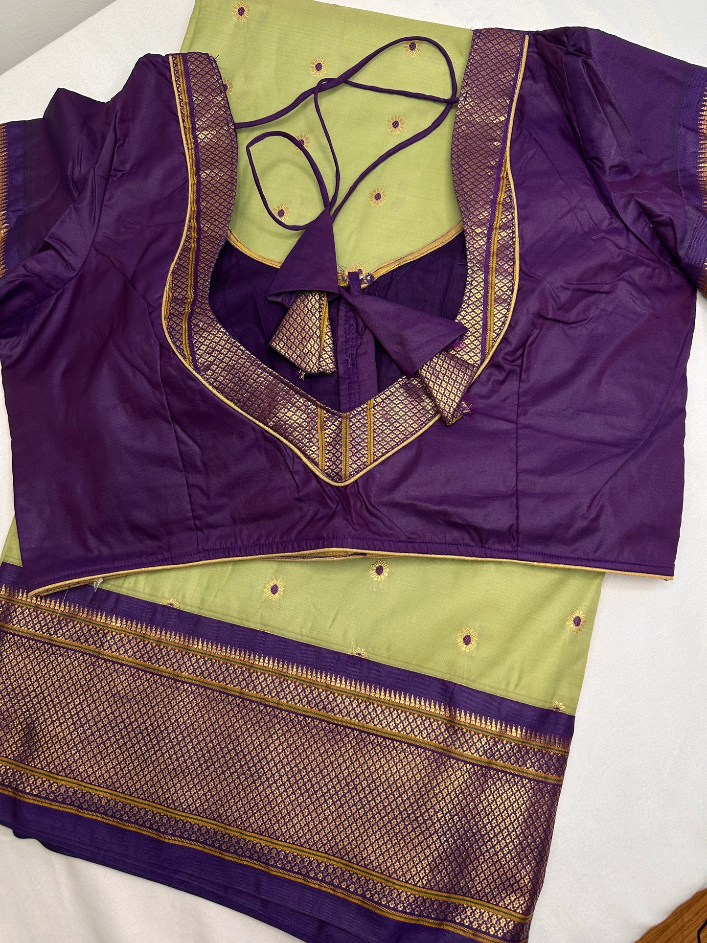 Semi Gadwal  Silk Paithani Green Purple Saree