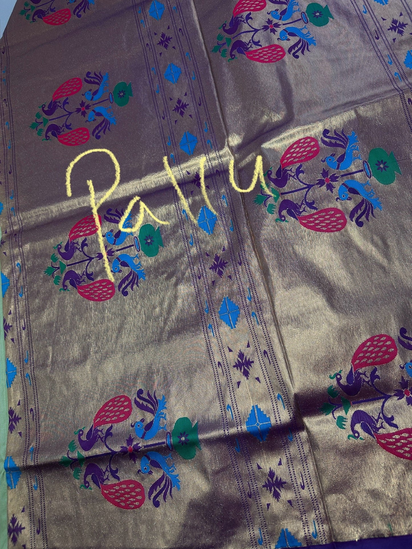 Semi Gadwal  Silk Paithani Green Purple Saree