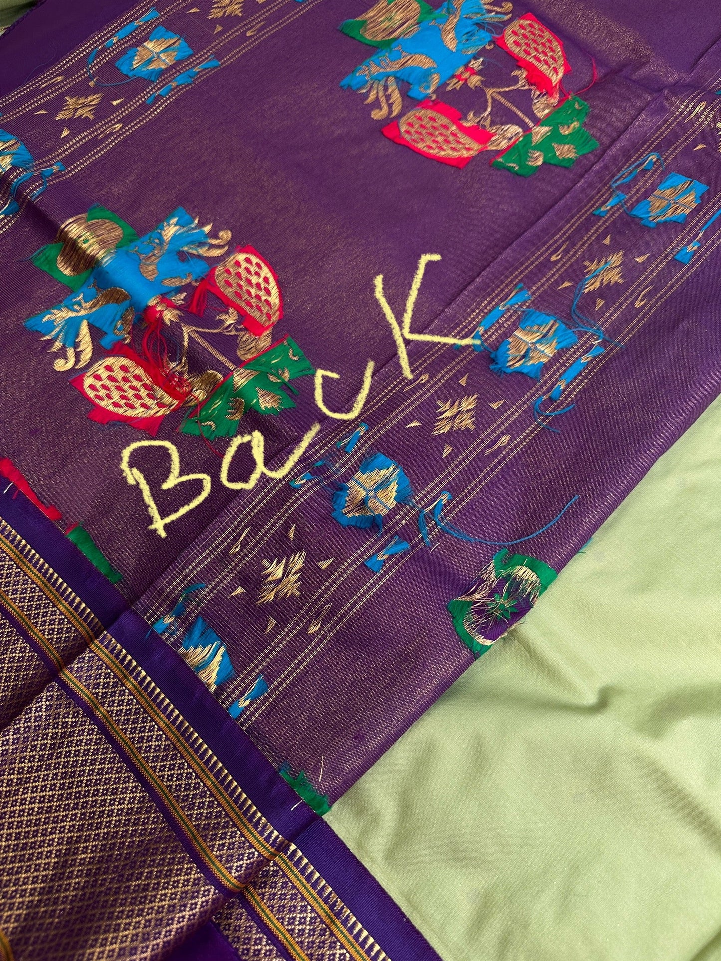 Semi Gadwal  Silk Paithani Green Purple Saree
