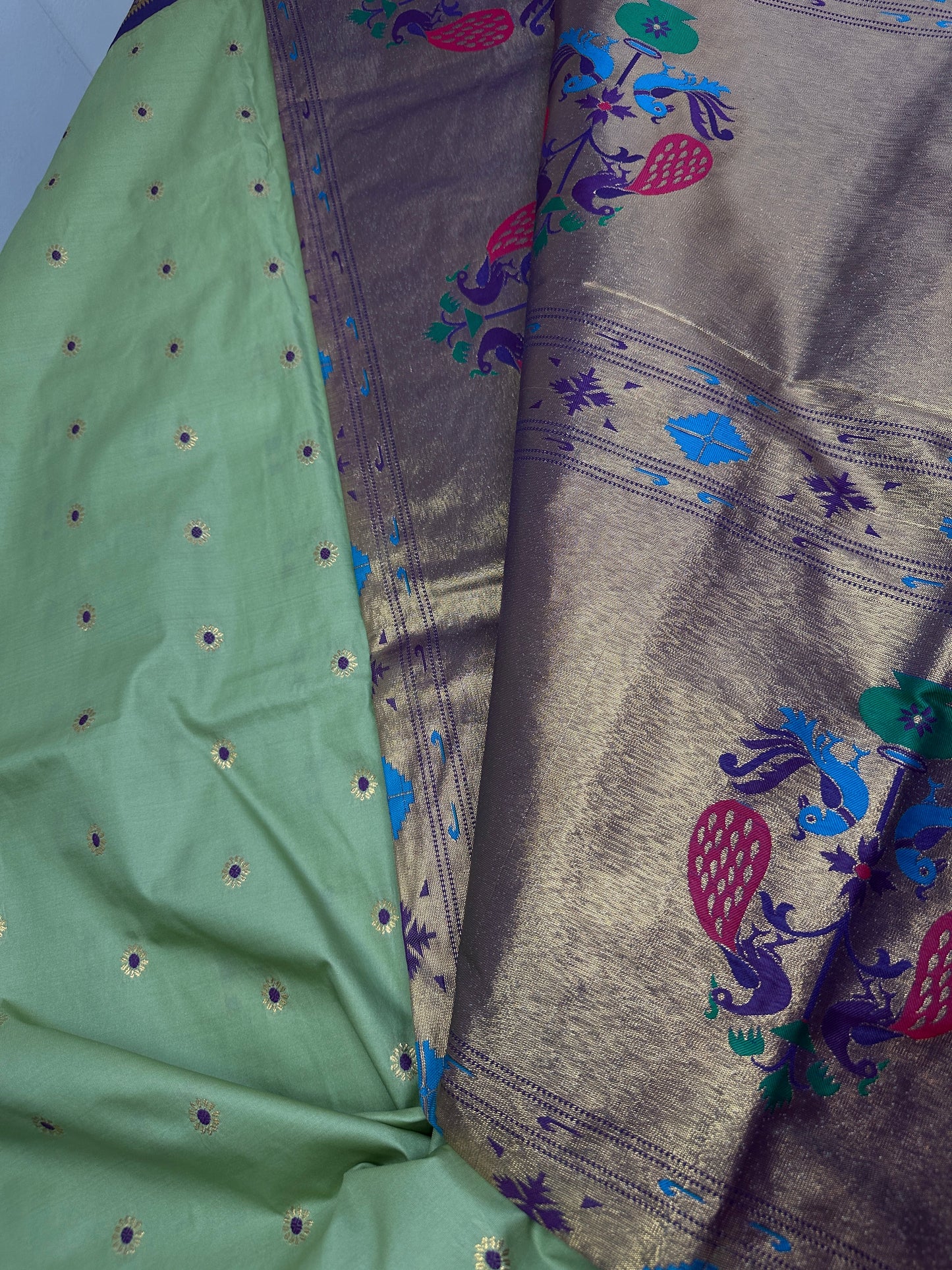 Semi Gadwal  Silk Paithani Green Purple Saree