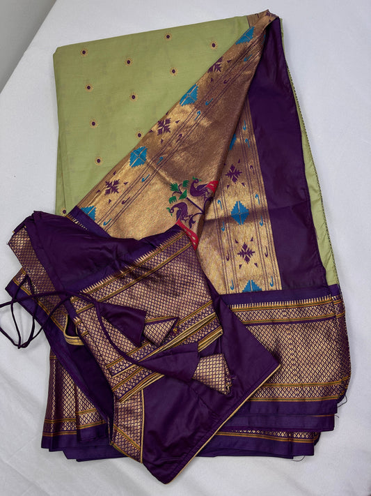 Semi Gadwal  Silk Paithani Green Purple Saree