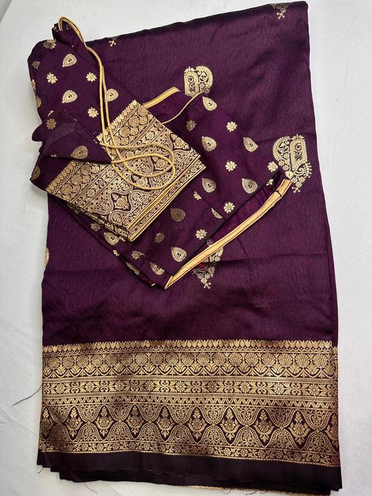 Self Weaving Purple Zari Silk Saree