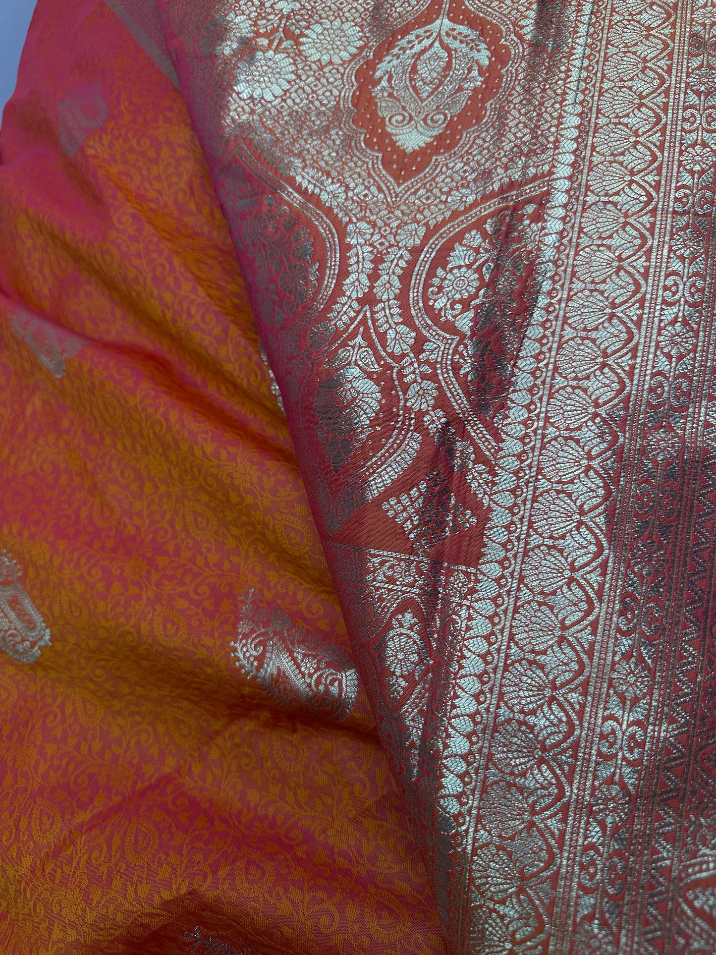 Self Weaving OrangeZari Silk Saree