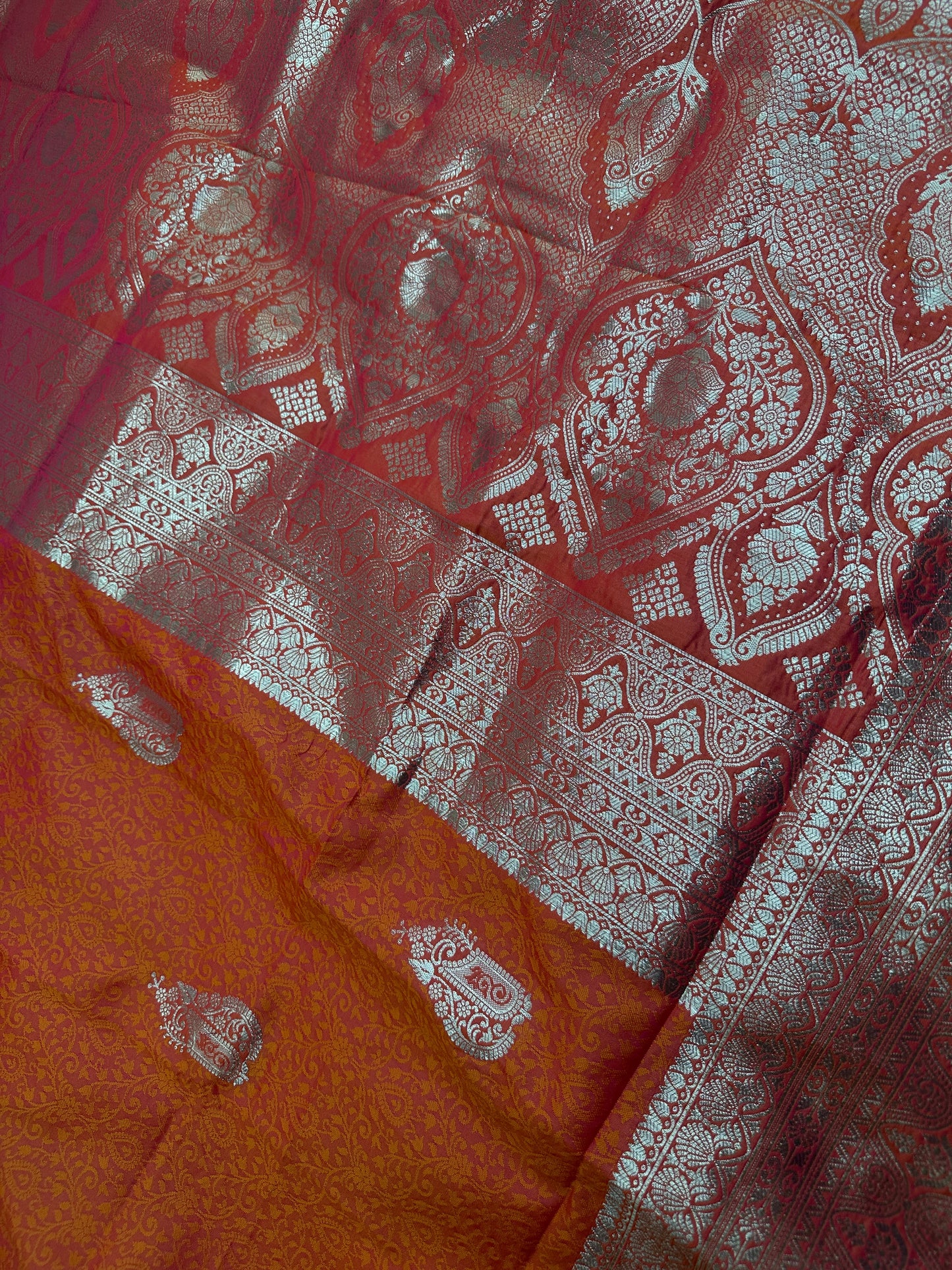 Self Weaving OrangeZari Silk Saree