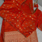 Self Weaving OrangeZari Silk Saree