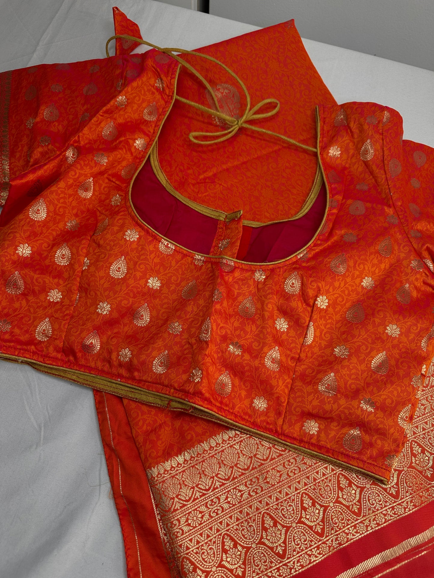 Self Weaving OrangeZari Silk Saree