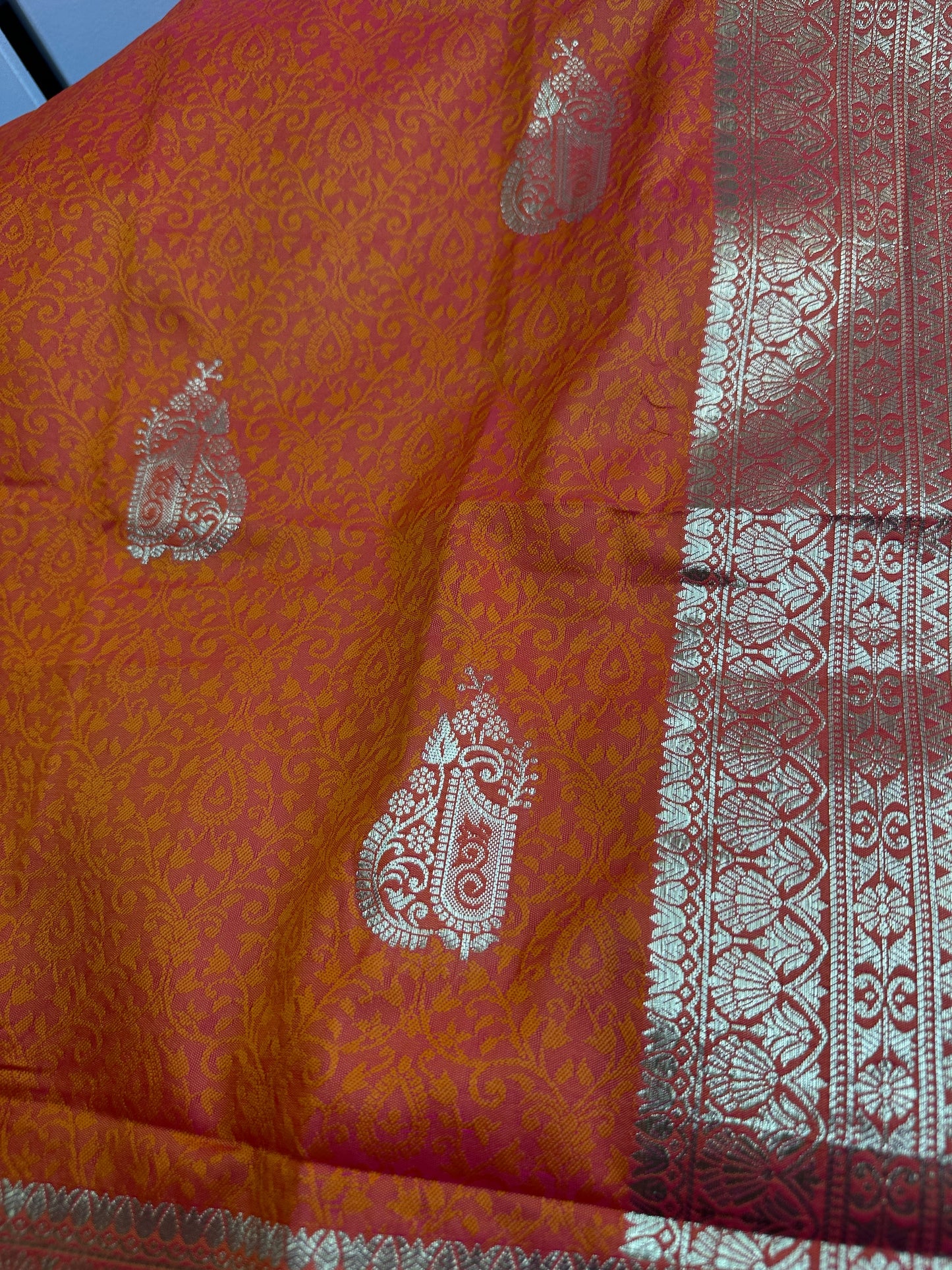 Self Weaving OrangeZari Silk Saree