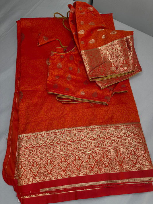 Self Weaving OrangeZari Silk Saree