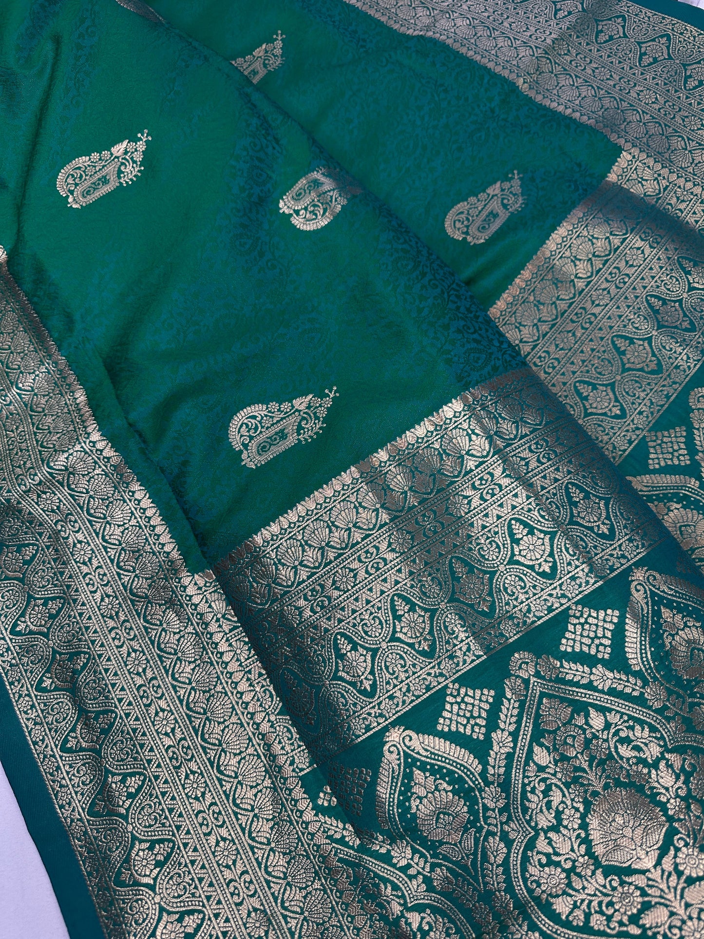 Self Weaving Green Zari Silk Saree