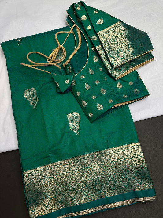 Self Weaving Green Zari Silk Saree