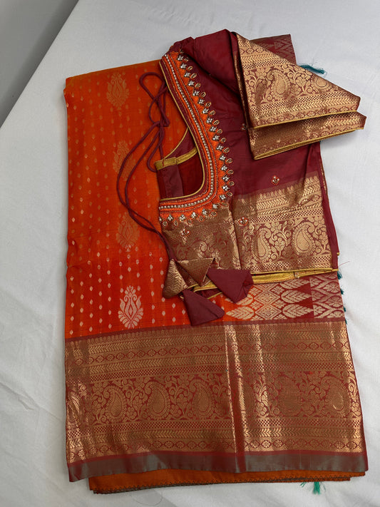 Kanchi Soft Silk Orange Saree