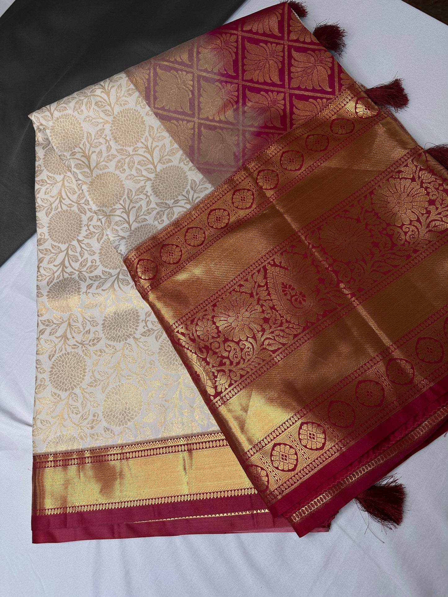 Kanchi Brocade Soft Silk Cream Pink Saree