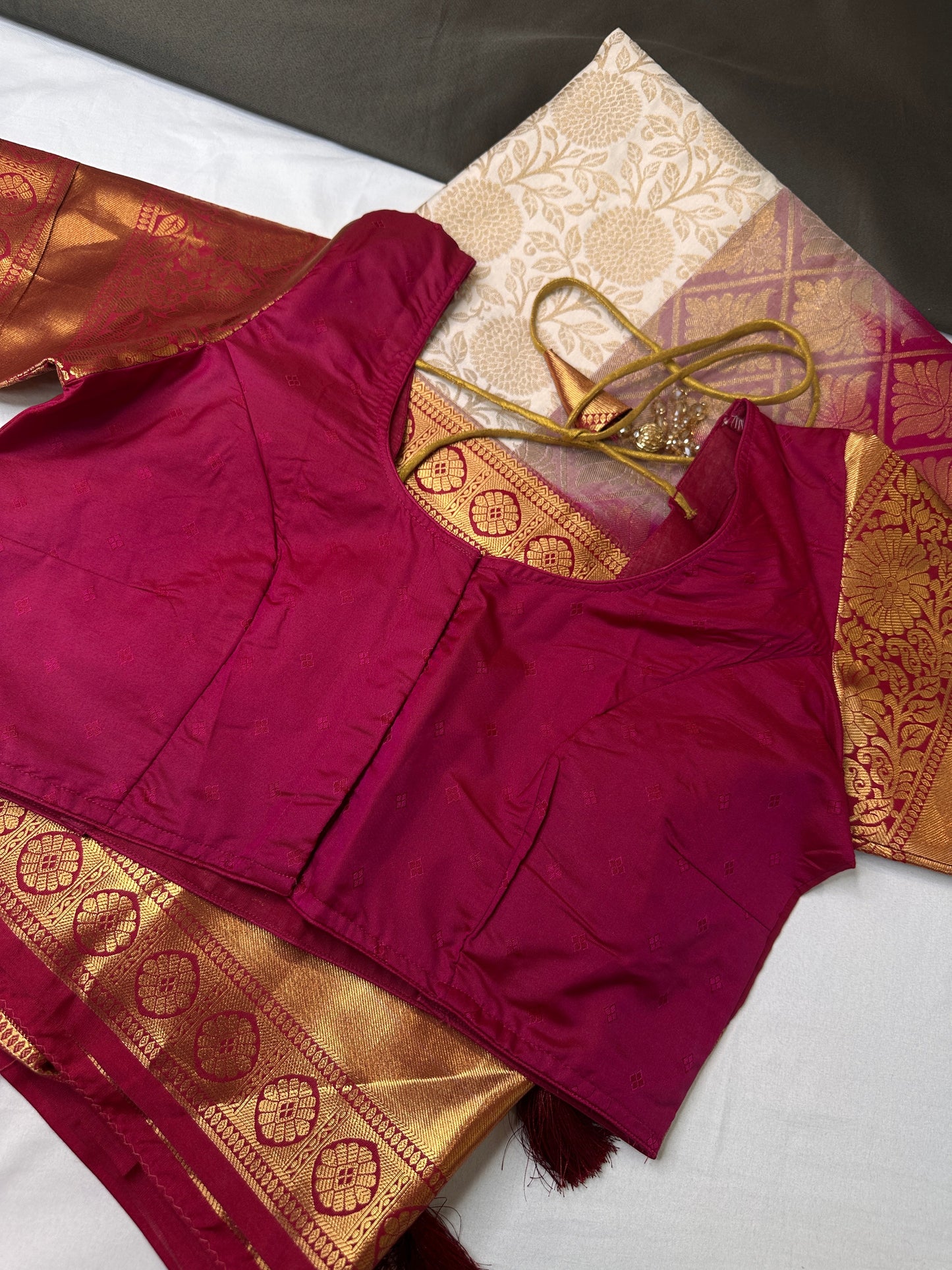 Kanchi Brocade Soft Silk Cream Pink Saree