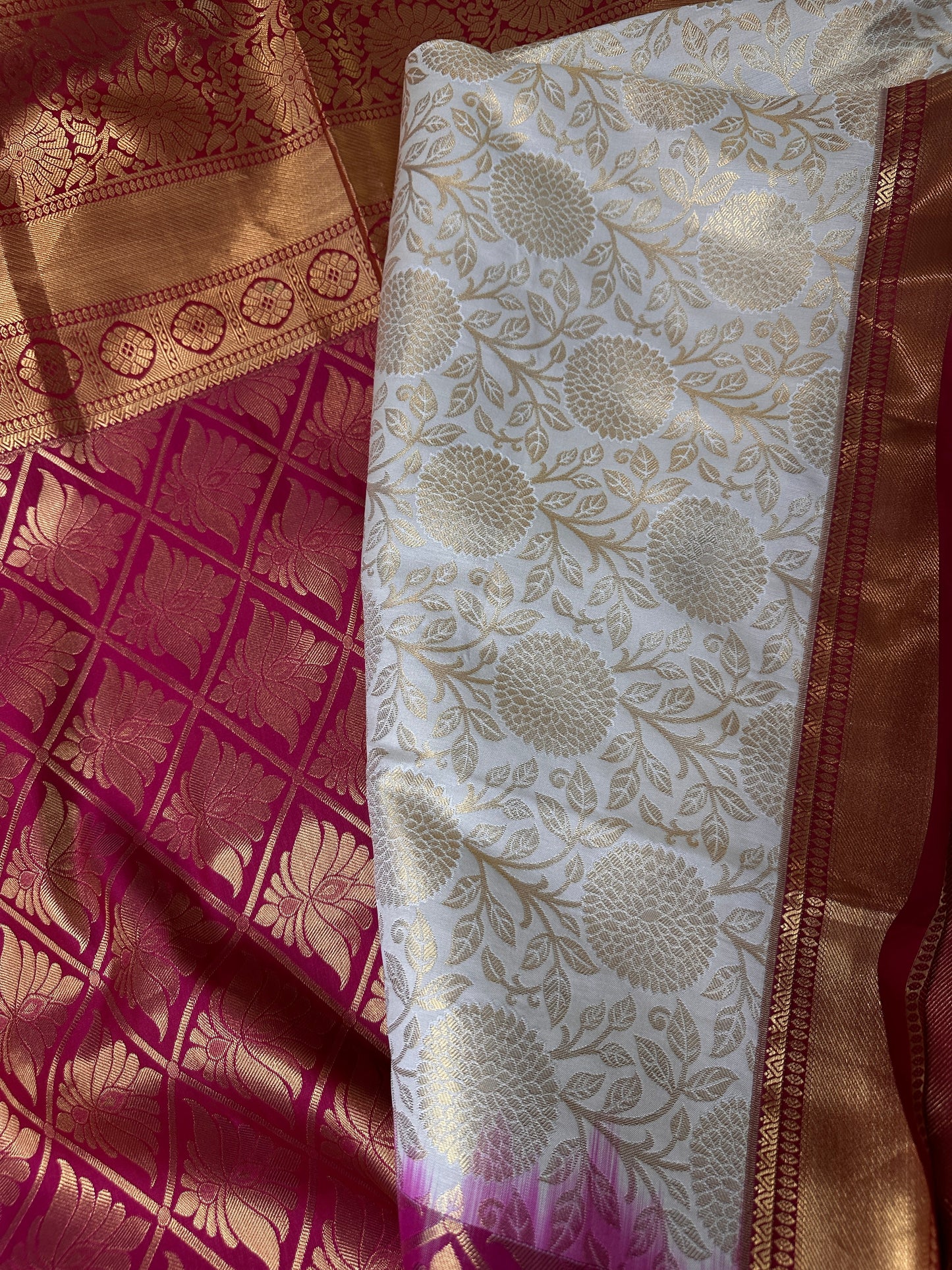 Kanchi Brocade Soft Silk Cream Pink Saree