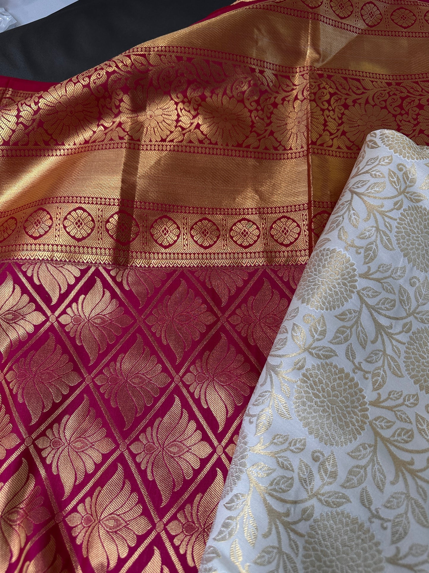 Kanchi Brocade Soft Silk Cream Pink Saree
